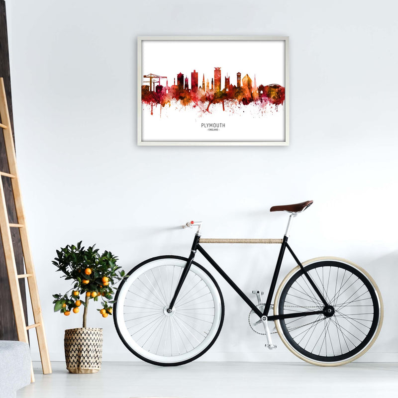 Plymouth England Skyline Red City Name  by Michael Tompsett A1 Oak Frame