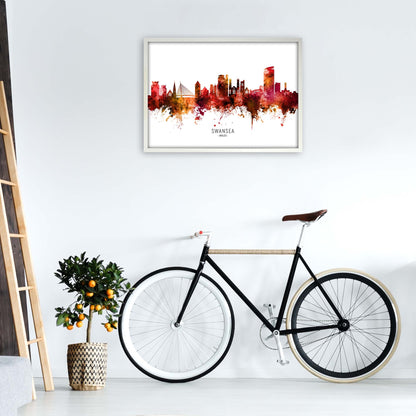 Swansea Wales Skyline Red City Name Print by Michael Tompsett A1 Oak Frame