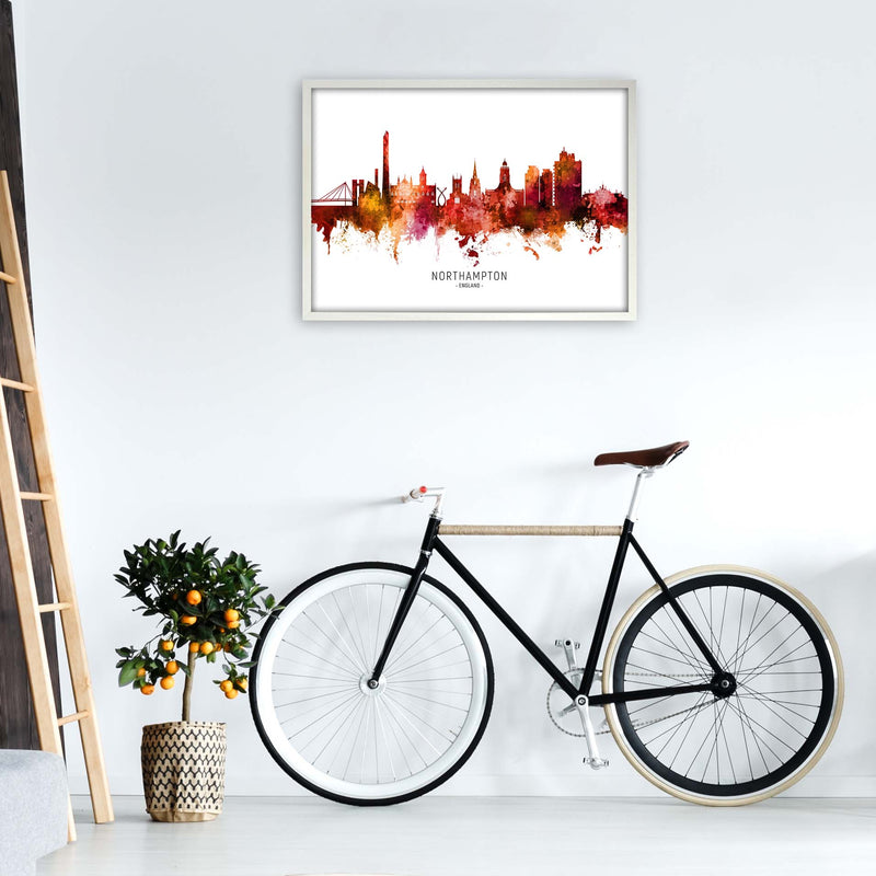 Northampton England Skyline Red City Name  by Michael Tompsett A1 Oak Frame