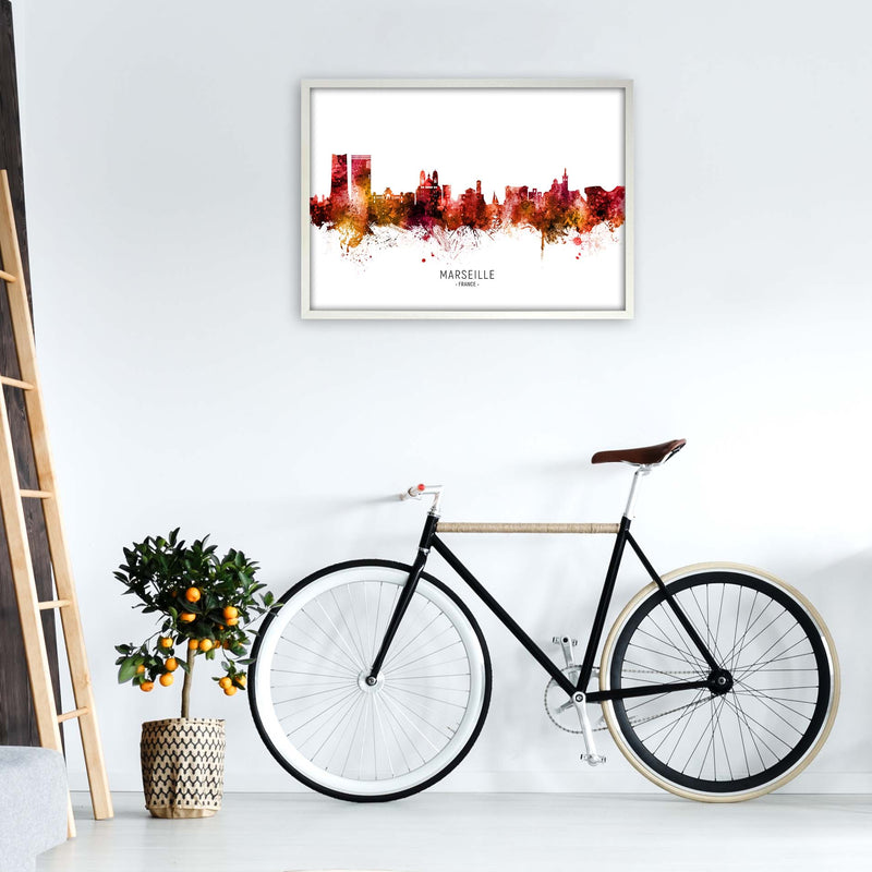 Marseille France Skyline Red City Name  by Michael Tompsett A1 Oak Frame