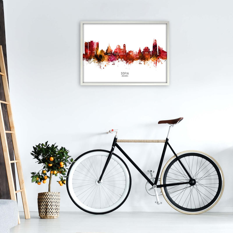Sofia Bulgaria Skyline Red City Name  by Michael Tompsett A1 Oak Frame