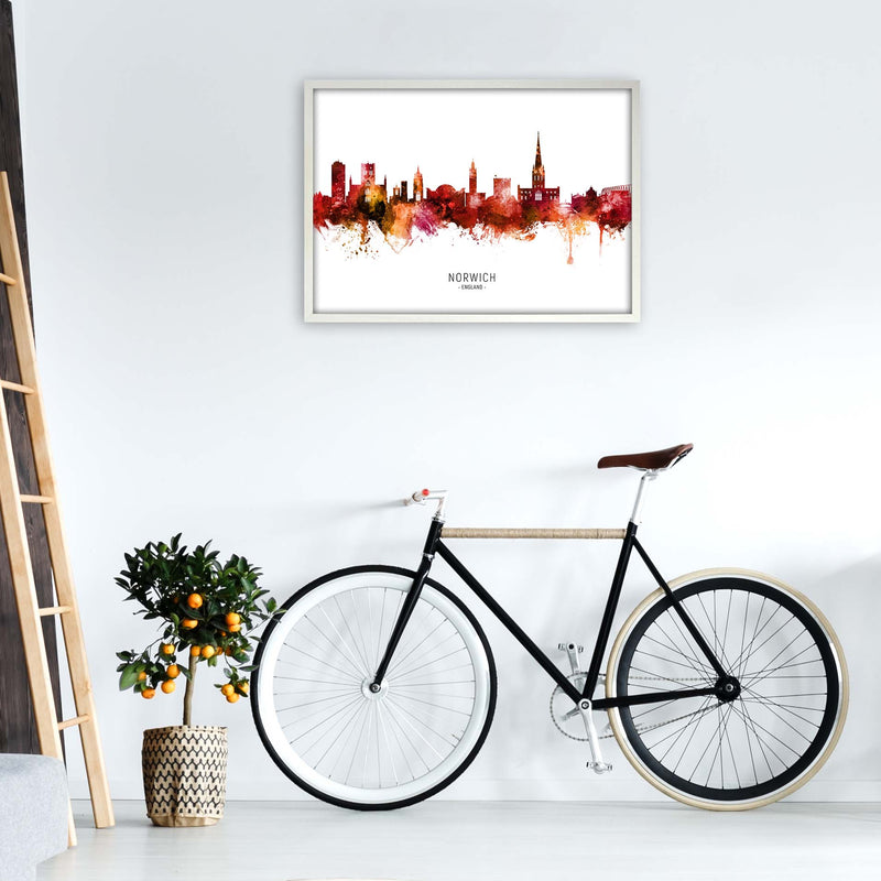 Norwich England Skyline Red City Name  by Michael Tompsett A1 Oak Frame