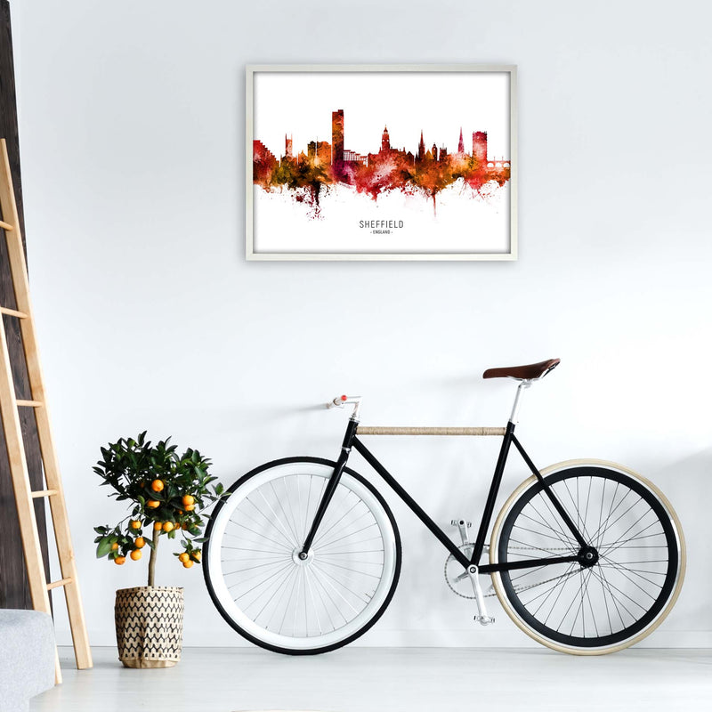 Sheffield England Skyline Red City Name  by Michael Tompsett A1 Oak Frame