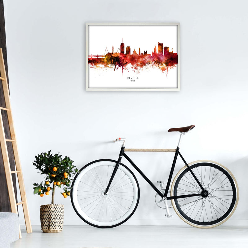 Cardiff Wales Skyline Red City Name Print by Michael Tompsett A1 Oak Frame