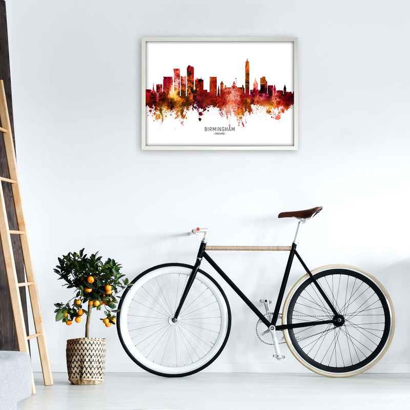 Birmingham England Skyline Red City Name  by Michael Tompsett A1 Oak Frame