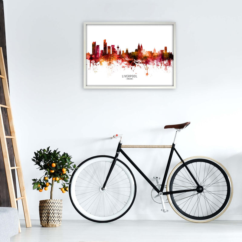 Liverpool England Skyline Red City Name  by Michael Tompsett A1 Oak Frame