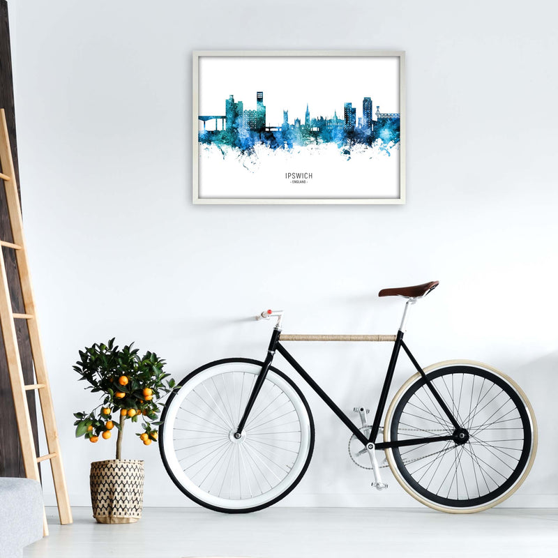 Ipswich England Skyline Blue City Name  by Michael Tompsett A1 Oak Frame