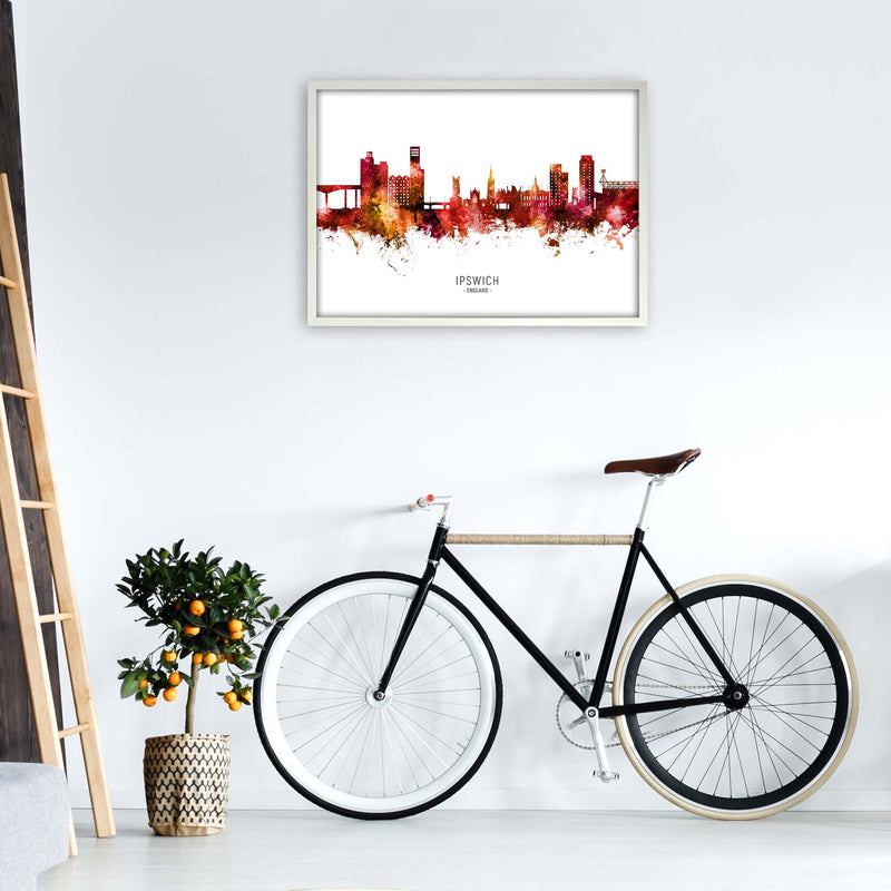 Ipswich England Skyline Red City Name  by Michael Tompsett A1 Oak Frame