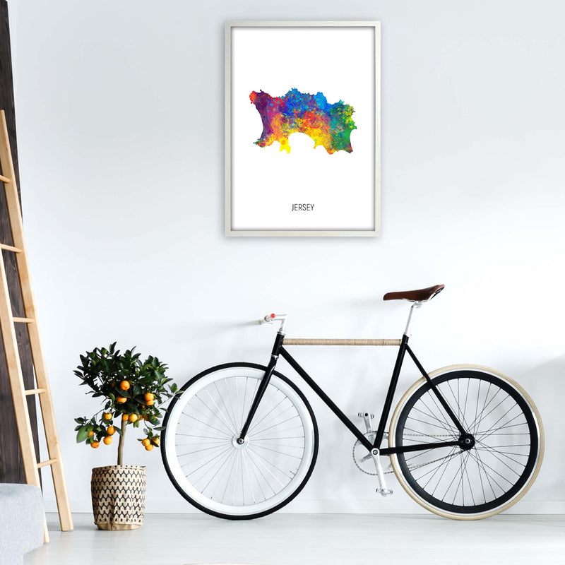 Jersey Watercolour Map Art Print by Michael Tompsett A1 Oak Frame