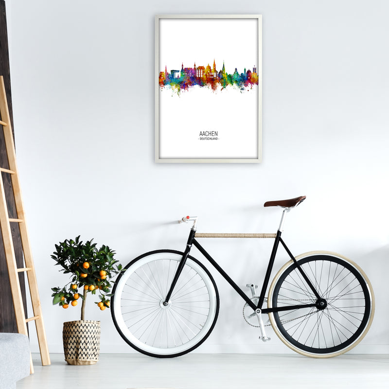 Aachen Deutschland Skyline Portrait Art Print by Michael Tompsett A1 Oak Frame