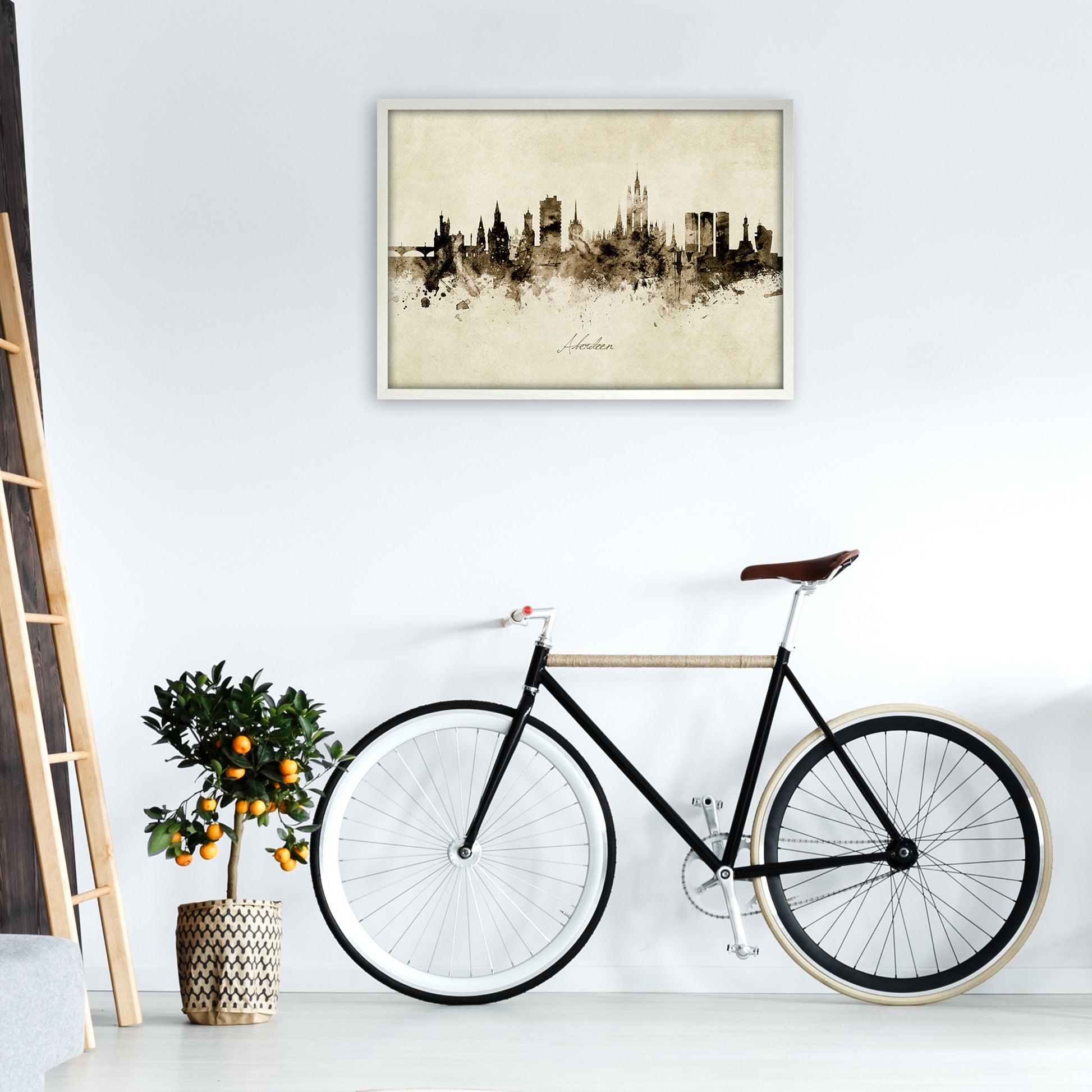 Aberdeen Scotland Skyline Vintage Art Print by Michael Tompsett A1 Oak Frame