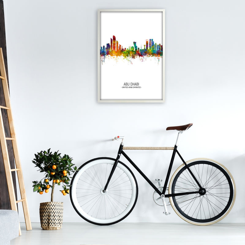 Abu Dhabi United Arab Emirates Skyline Portrait Art Print by Michael Tompsett A1 Oak Frame