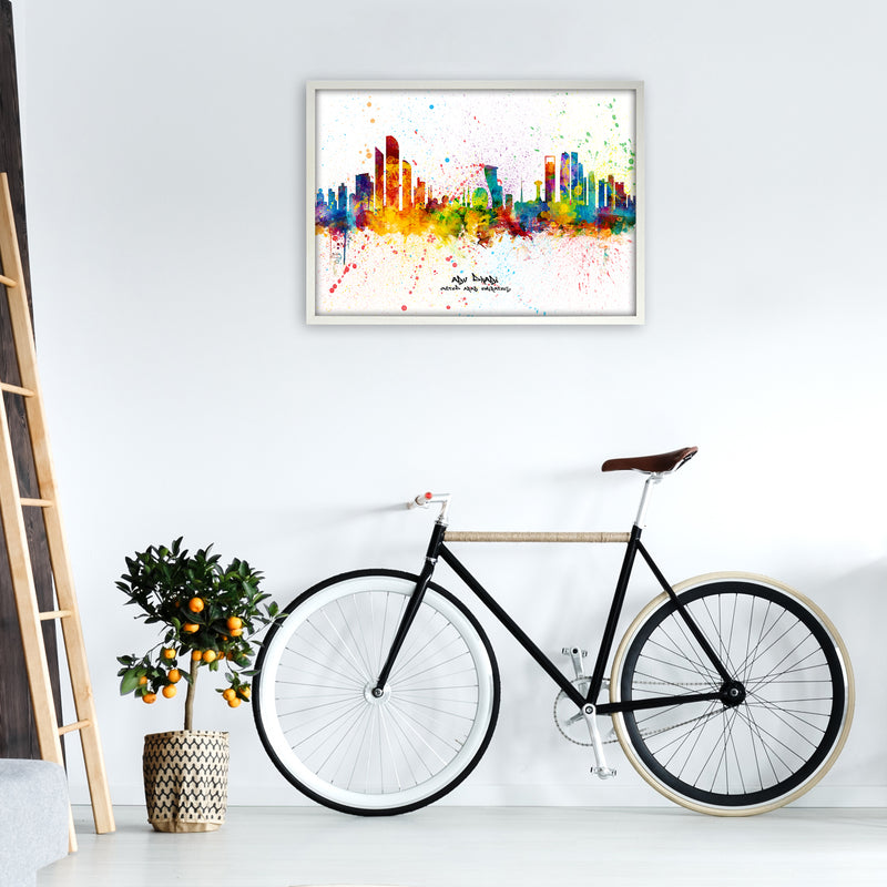 Abu Dhabi United Arab Emirates Skyline Splash Art Print by Michael Tompsett A1 Oak Frame