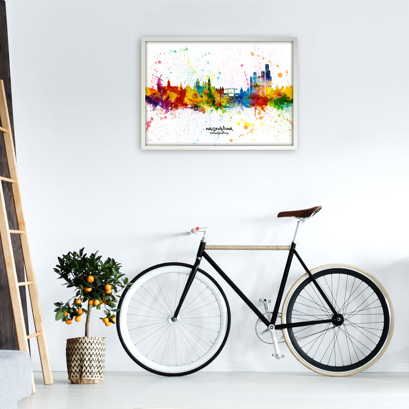 Amsterdam Netherlands Skyline Splash Art Print by Michael Tompsett A1 Oak Frame