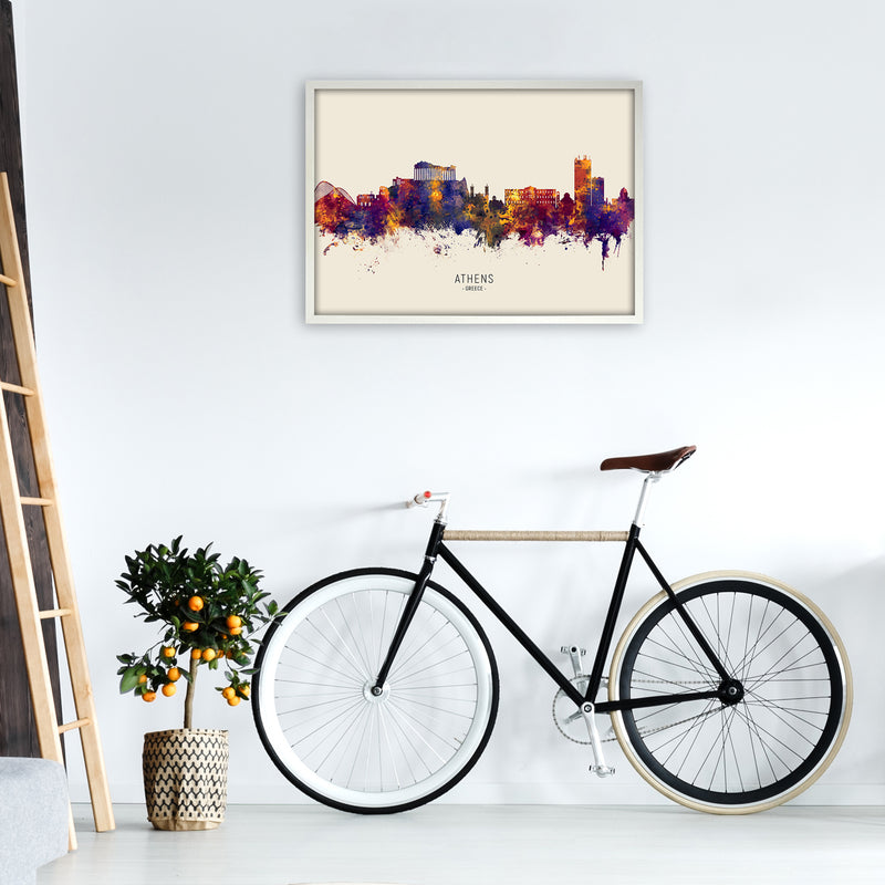 Athens Greece Skyline Autumn City Name Art Print by Michael Tompsett A1 Oak Frame