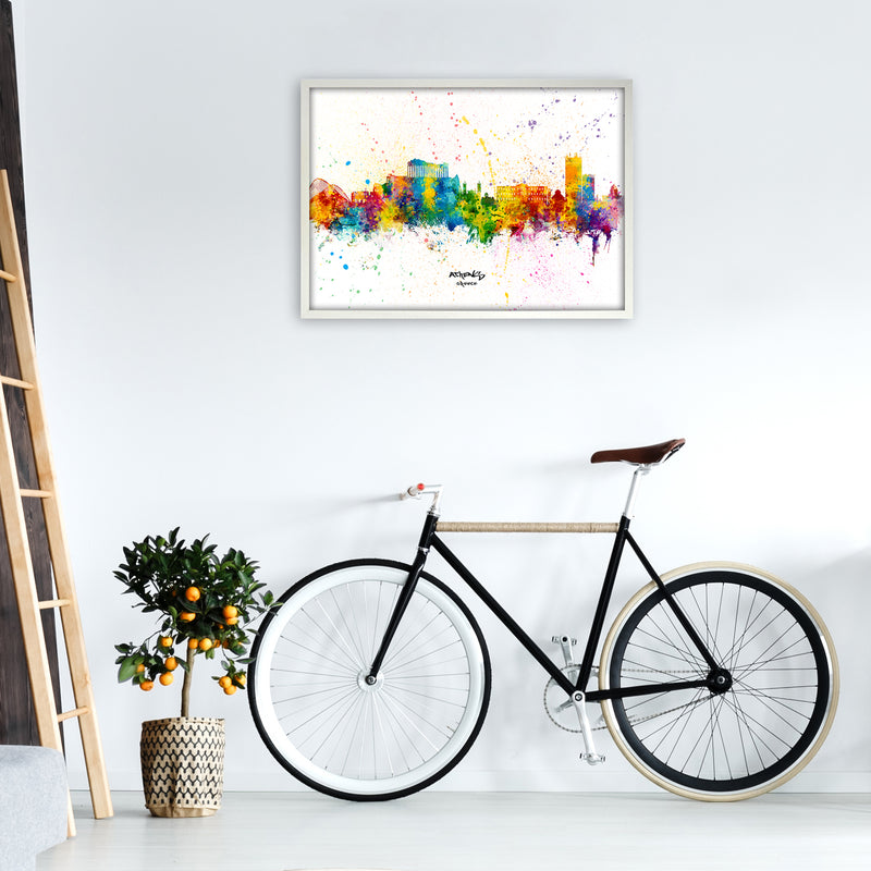 Athens Greece Skyline Splash Art Print by Michael Tompsett A1 Oak Frame