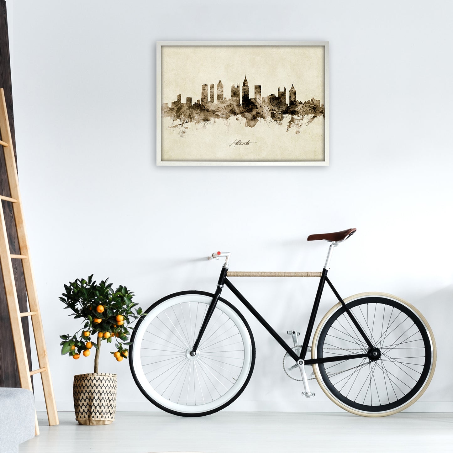 Atlanta Georgia Skyline Vintage Art Print by Michael Tompsett A1 Oak Frame