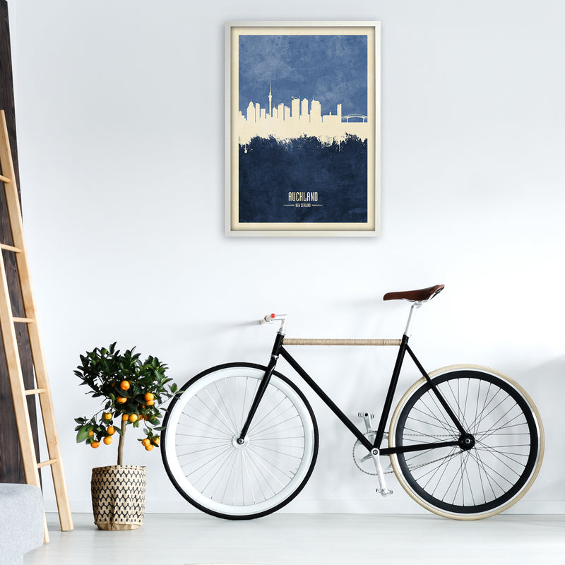 Auckland New Zealand Skyline Portrait Navy Art Print by Michael Tompsett A1 Oak Frame