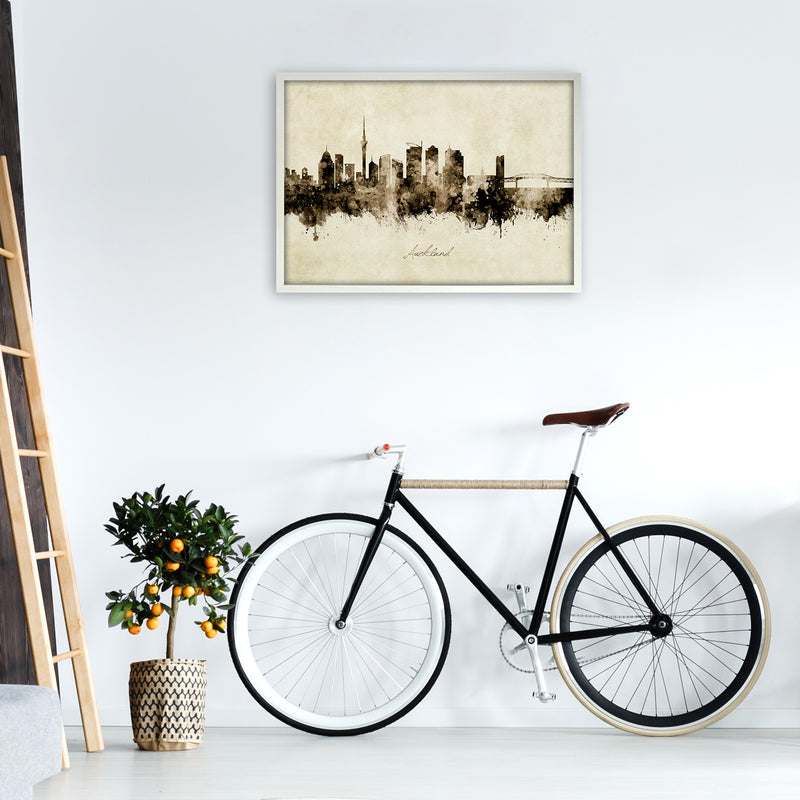 Auckland New Zealand Skyline Vintage Art Print by Michael Tompsett A1 Oak Frame