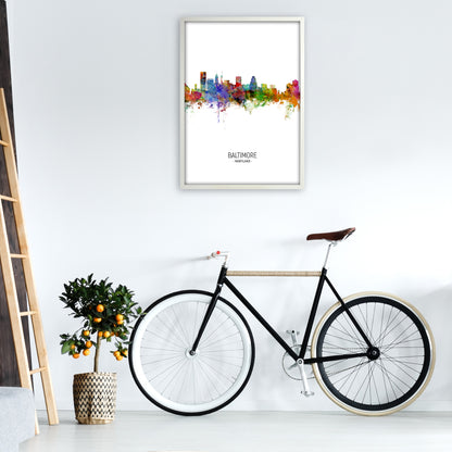 Baltimore Maryland Skyline Portrait Art Print by Michael Tompsett A1 Oak Frame