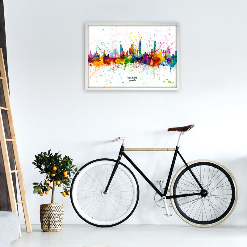 Bangkok Thailand Skyline Splash Art Print by Michael Tompsett A1 Oak Frame