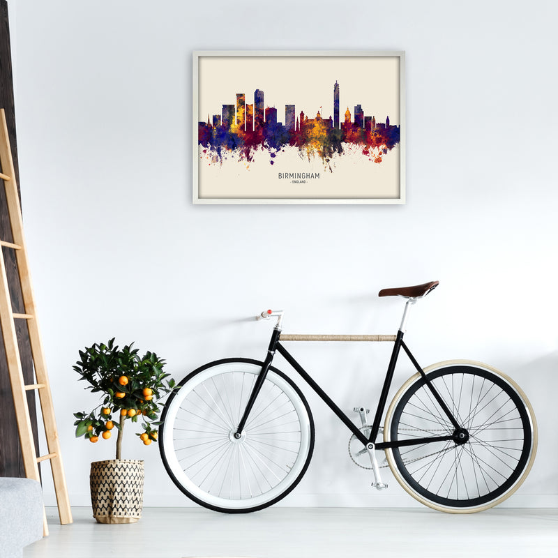 Birmingham England Skyline Autumn City Name Art Print by Michael Tompsett A1 Oak Frame