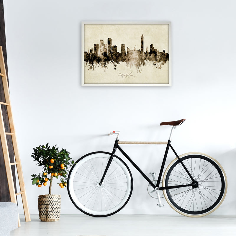 Birmingham England Skyline Vintage Art Print by Michael Tompsett A1 Oak Frame