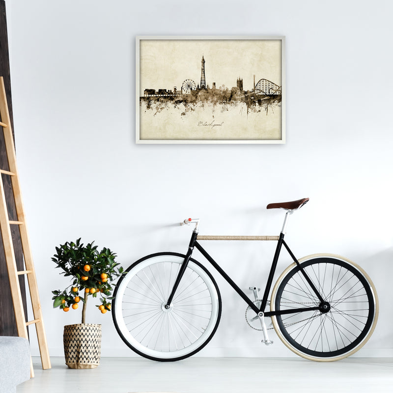 Blackpool England Skyline Vintage Art Print by Michael Tompsett A1 Oak Frame