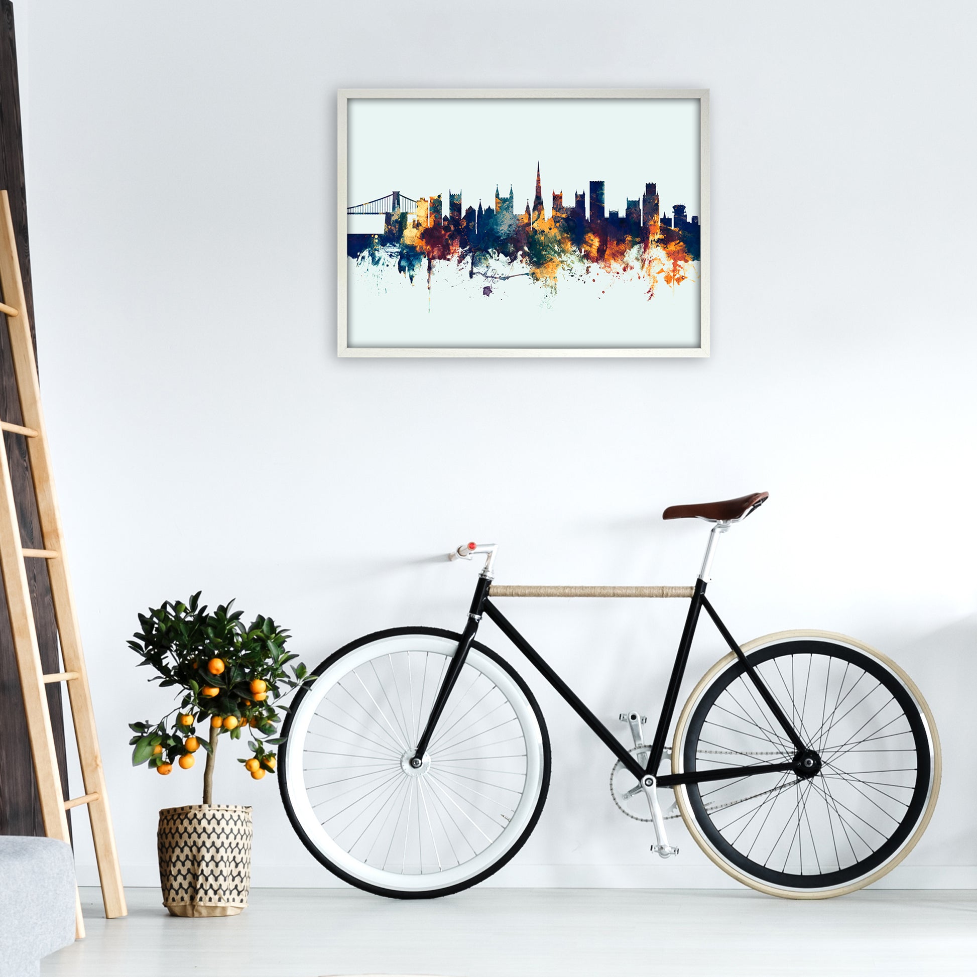Bristol England Skyline Blue Orange Art Print by Michael Tompsett A1 Oak Frame