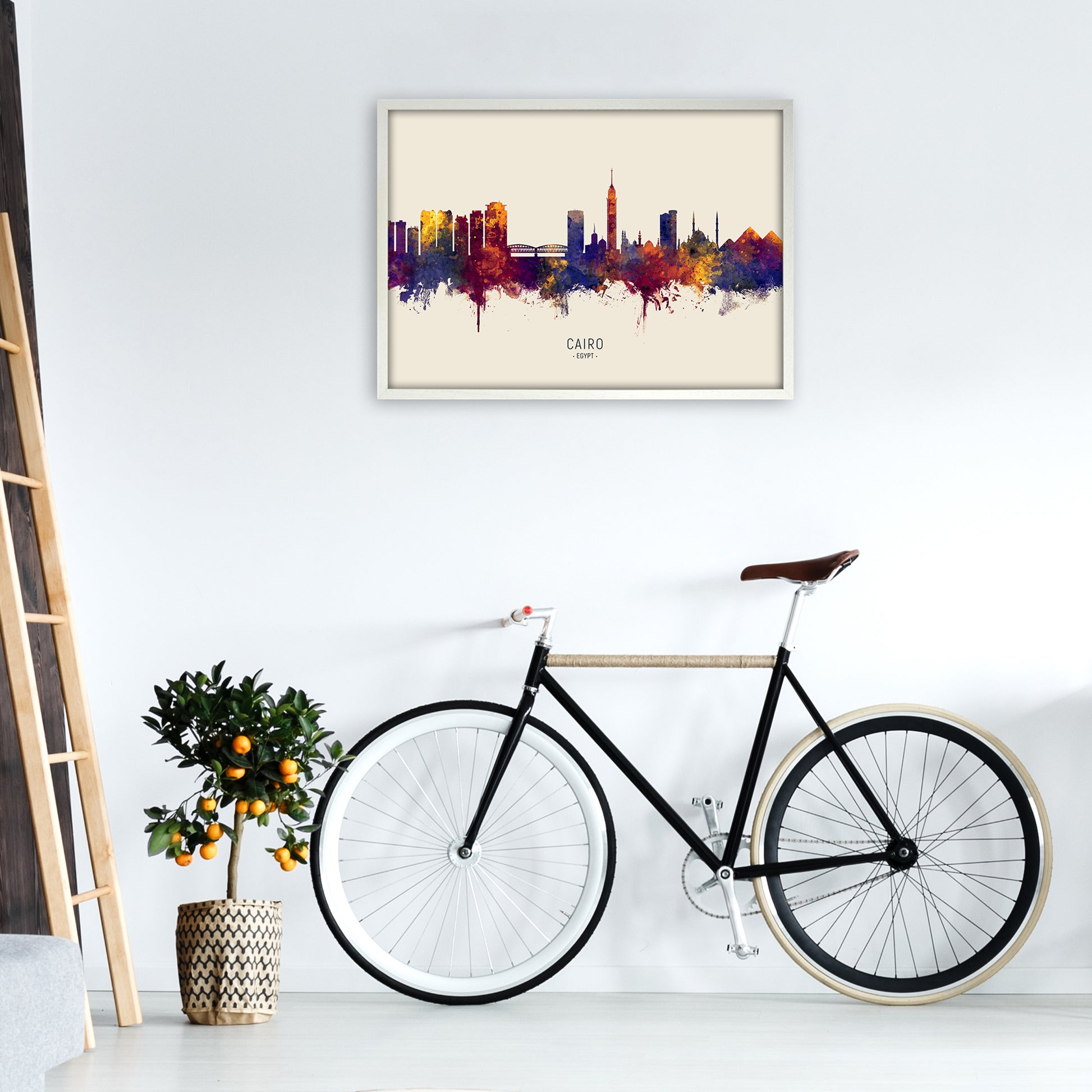 Cairo Egypt Skyline Autumn City Name Art Print by Michael Tompsett A1 Oak Frame