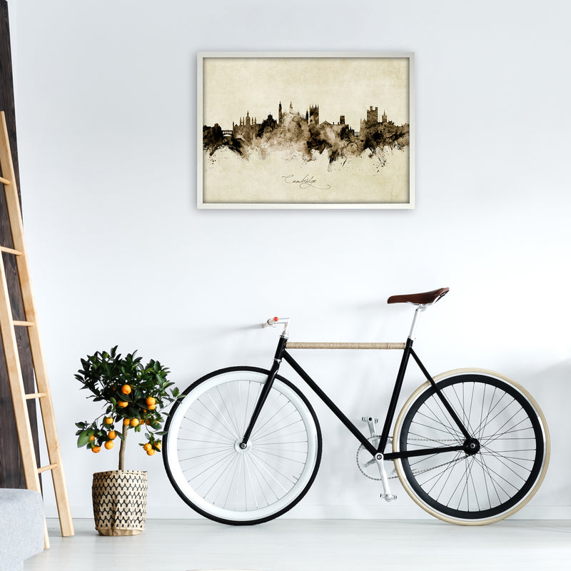 Cambridge England Skyline Vintage Art Print by Michael Tompsett A1 Oak Frame