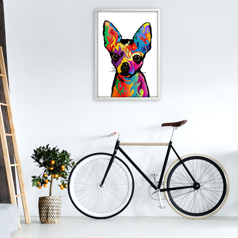 Chihuahua Dog White Art Print by Michael Tompsett A1 Oak Frame