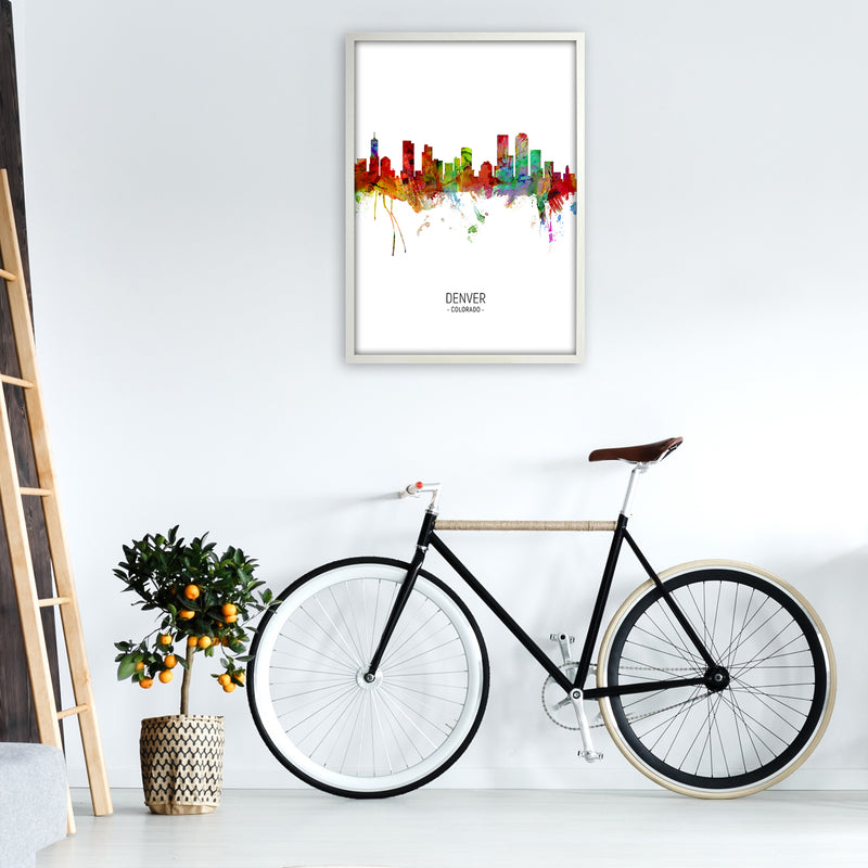 Denver Colorado Skyline Portrait Art Print by Michael Tompsett A1 Oak Frame