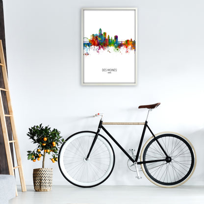 Des Moines Iowa Skyline Portrait Art Print by Michael Tompsett A1 Oak Frame