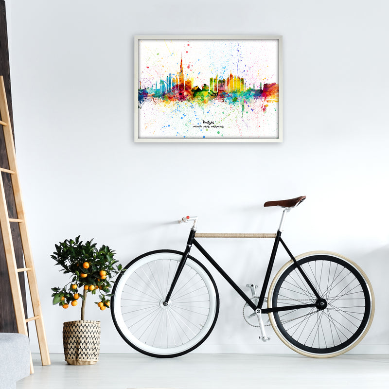 Dubai United Arab Emirates Skyline Splash Art Print by Michael Tompsett A1 Oak Frame