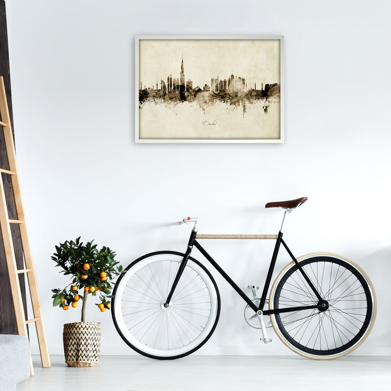 Dubai United Arab Emirates Skyline Vintage Art Print by Michael Tompsett A1 Oak Frame