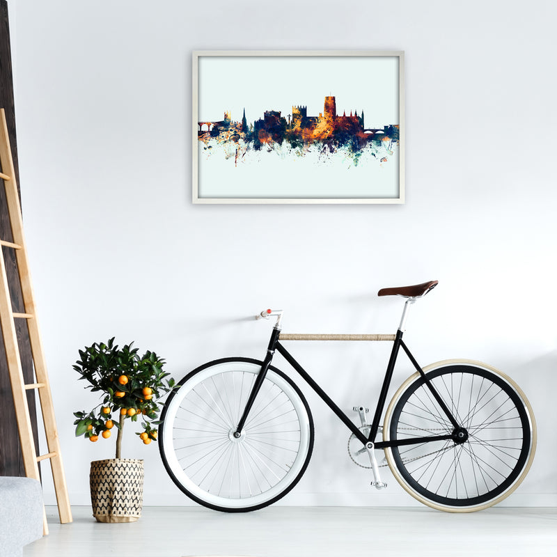Durham England Skyline Blue Orange Art Print by Michael Tompsett A1 Oak Frame