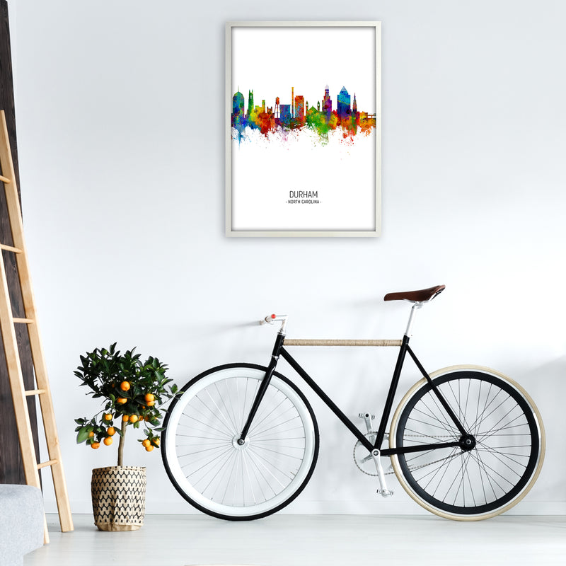 Durham North Carolina Skyline Portrait Art Print by Michael Tompsett A1 Oak Frame