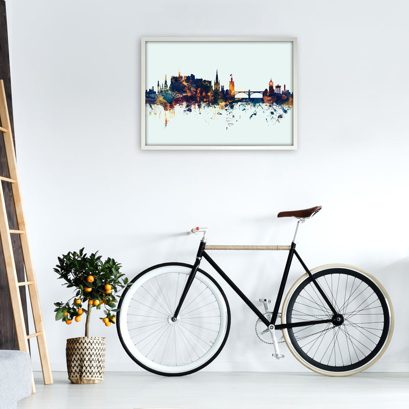 Edinburgh Scotland Skyline Blue Orange Art Print by Michael Tompsett A1 Oak Frame