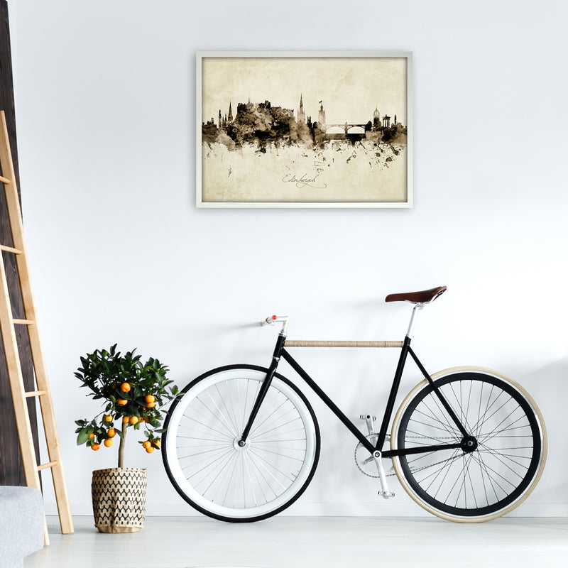 Edinburgh Scotland Skyline Vintage Art Print by Michael Tompsett A1 Oak Frame