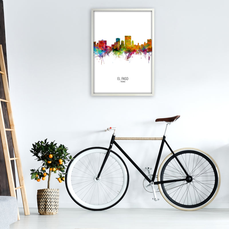 El Paso Texas Skyline Portrait Art Print by Michael Tompsett A1 Oak Frame