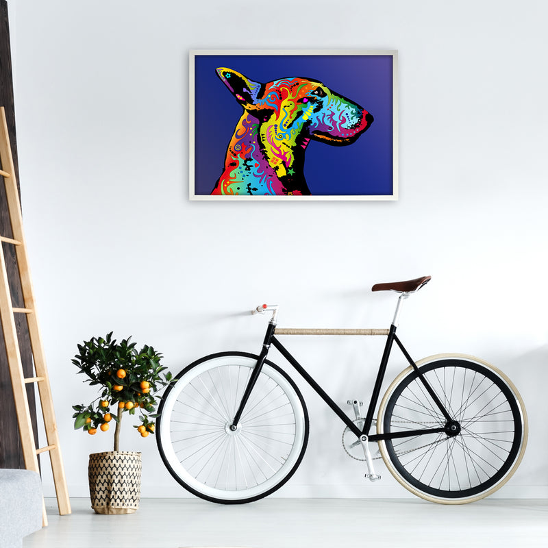 English Bull Terrier Dog Blue Art Print by Michael Tompsett A1 Oak Frame