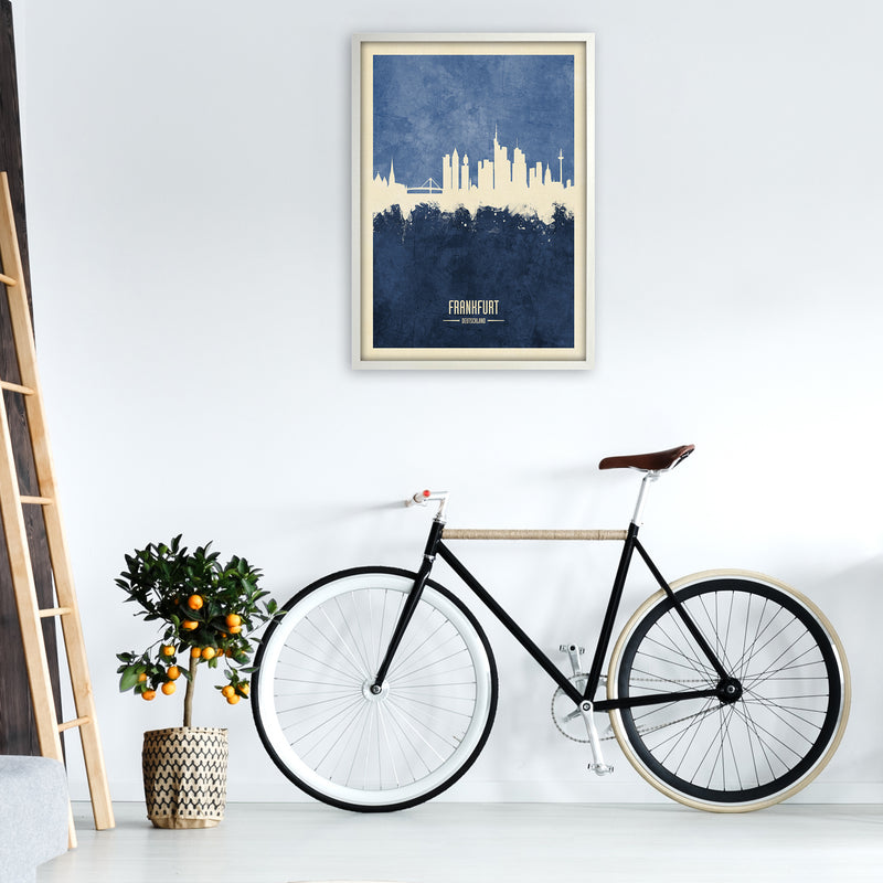 Frankfurt Germany Skyline Portrait Navy Art Print by Michael Tompsett A1 Oak Frame