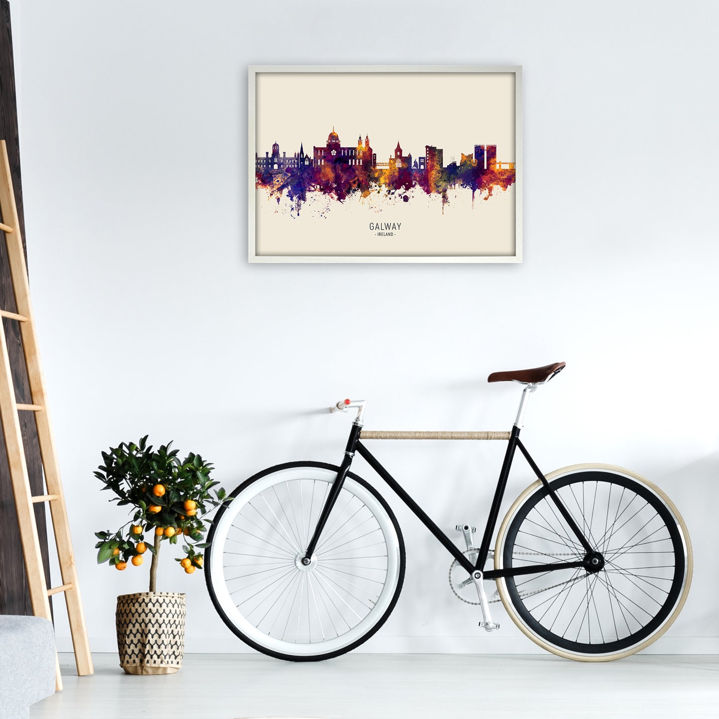 Galway Ireland Skyline Autumn City Name Art Print by Michael Tompsett A1 Oak Frame