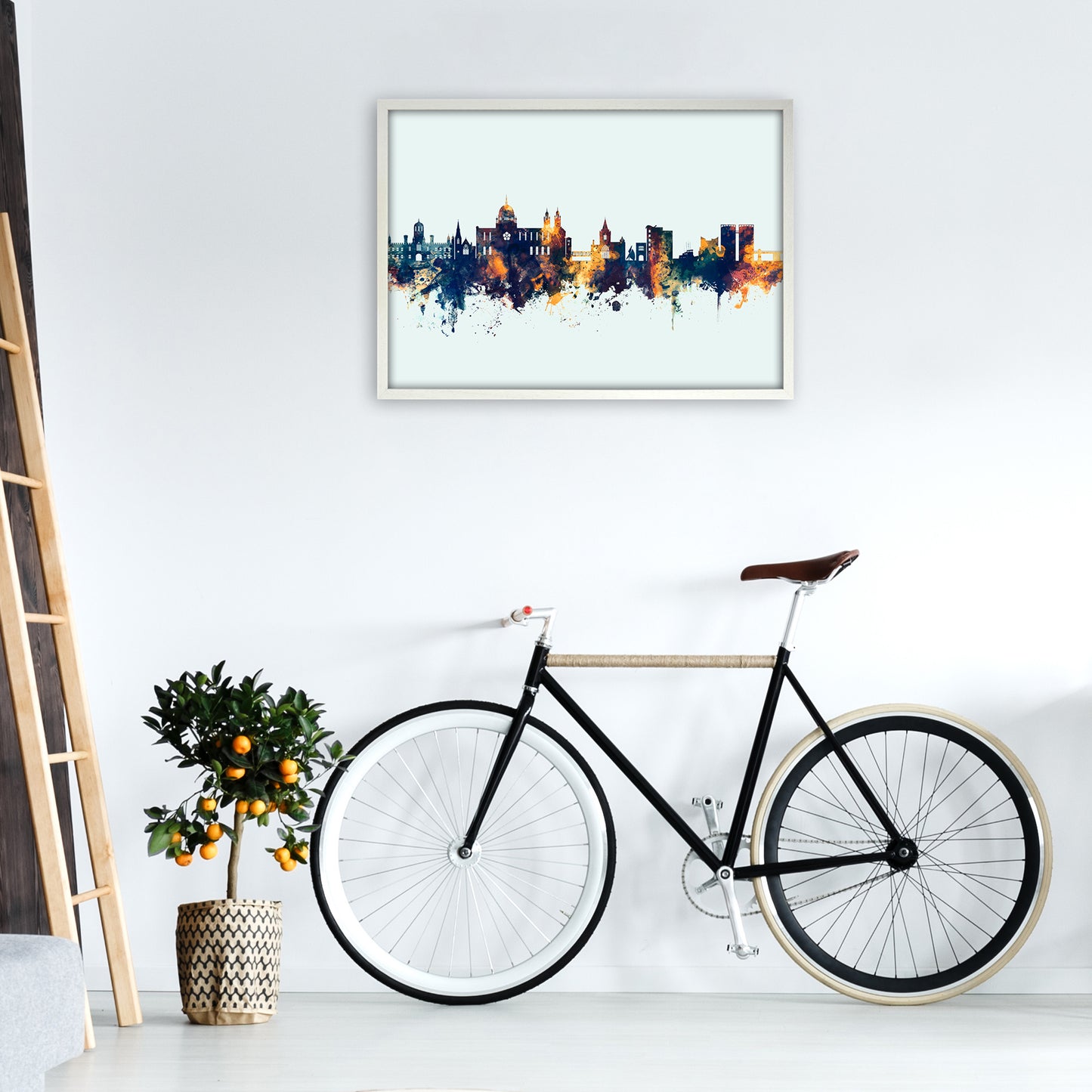 Galway Ireland Skyline Blue Orange Art Print by Michael Tompsett A1 Oak Frame