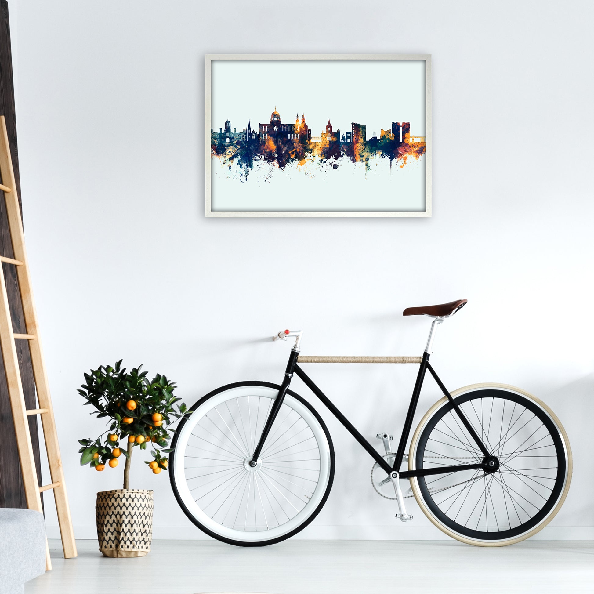 Galway Ireland Skyline Blue Orange Art Print by Michael Tompsett A1 Oak Frame