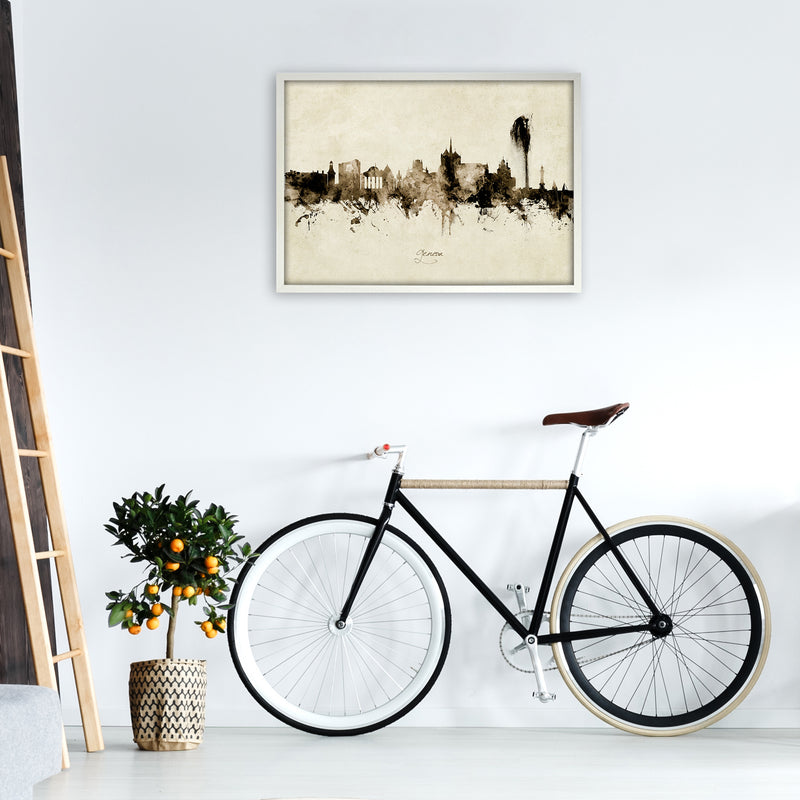 Geneva Switzerland Skyline Vintage Art Print by Michael Tompsett A1 Oak Frame