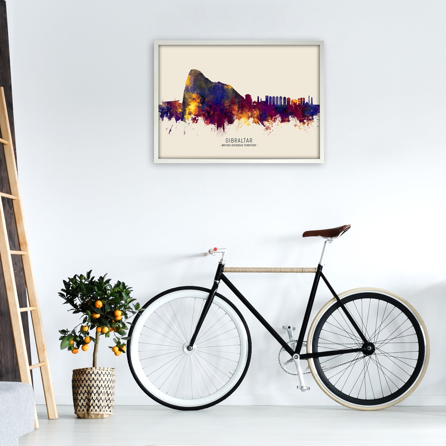 Gibraltar Skyline Autumn City Name Art Print by Michael Tompsett A1 Oak Frame