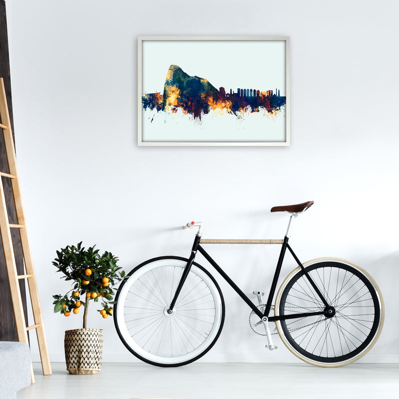 Gibraltar Skyline Blue Orange Art Print by Michael Tompsett A1 Oak Frame