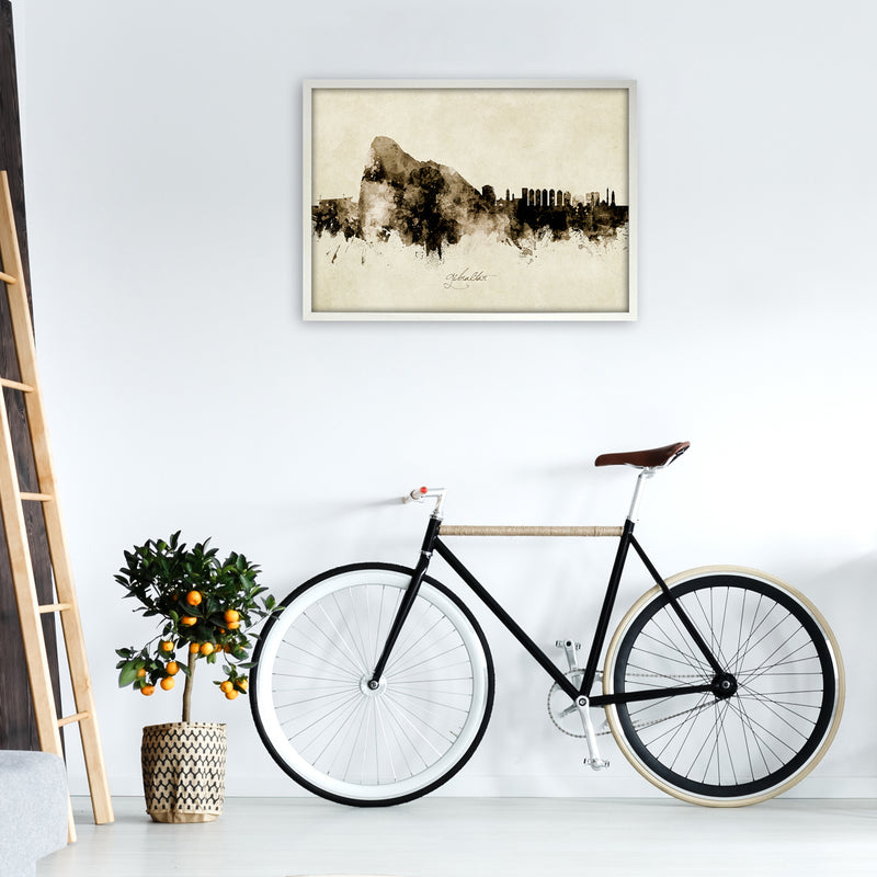 Gibraltar Skyline Vintage Art Print by Michael Tompsett A1 Oak Frame